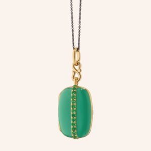 Green Enamel Vermeil Cushion Locket with Tsavorites