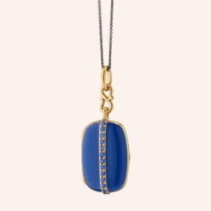 Blue Enamel Vermeil Cushion Locket with Blue Sapphires