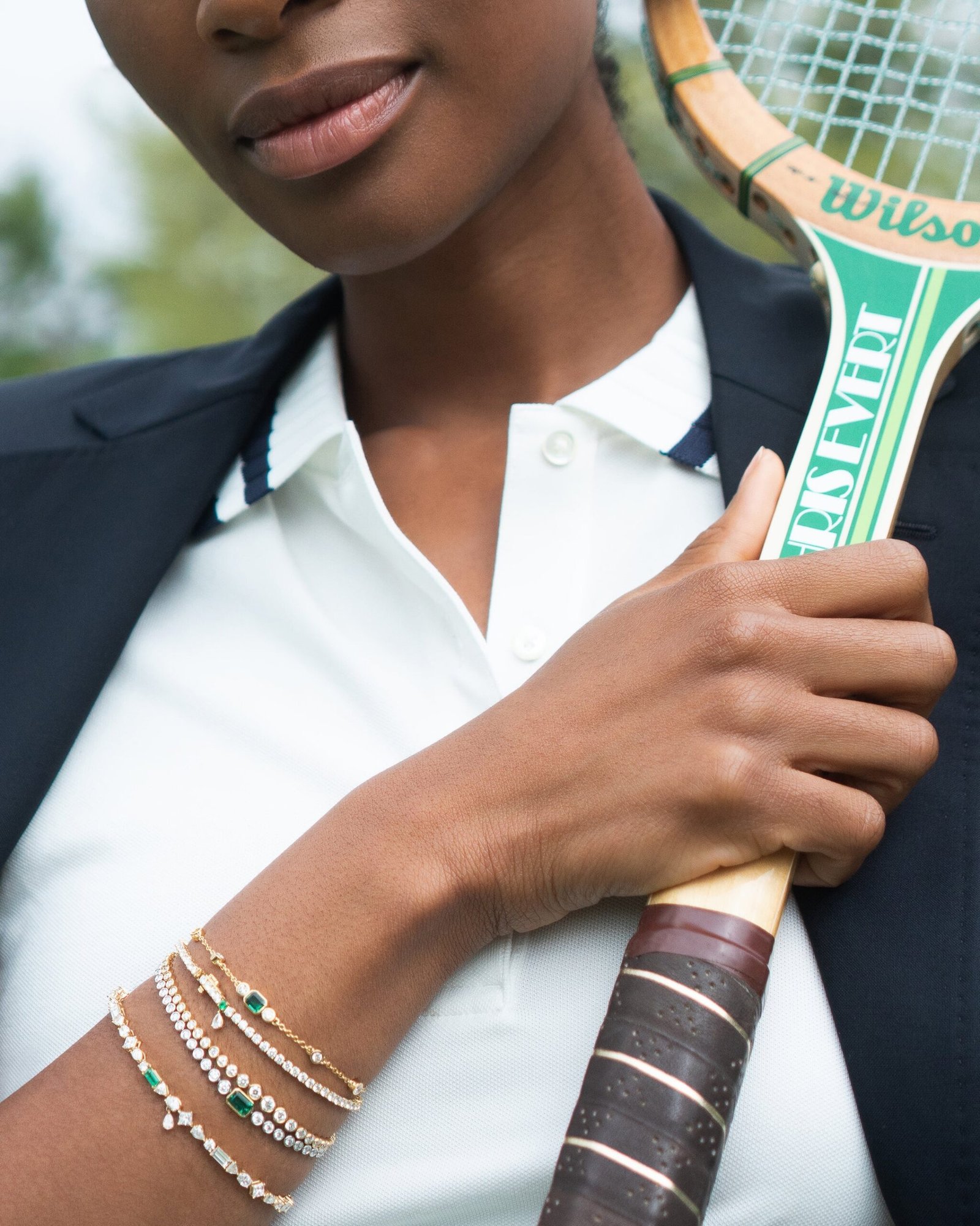 Staggered Diamond & Emerald Tennis Bracelet - Image 3